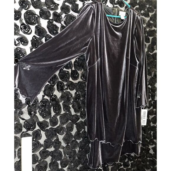 Vintage Robbie Bee Long sleeve Velvet Dress Size 18 ClassCharcoal